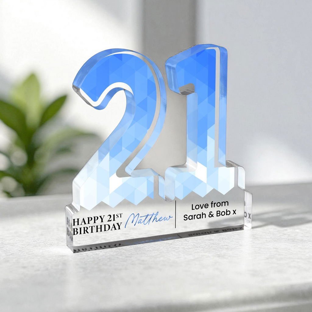 Personalised Blue Diamond Theme 21st Birthday Gift Plaque for Him