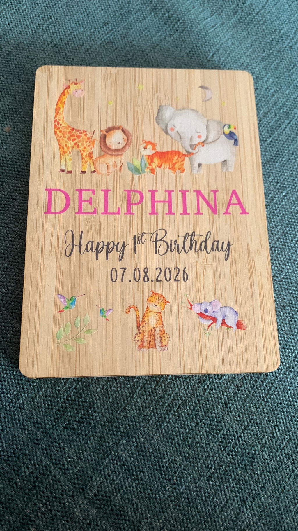 Personalised Safari Animals 1st Birthday Card Wooden Keepsake