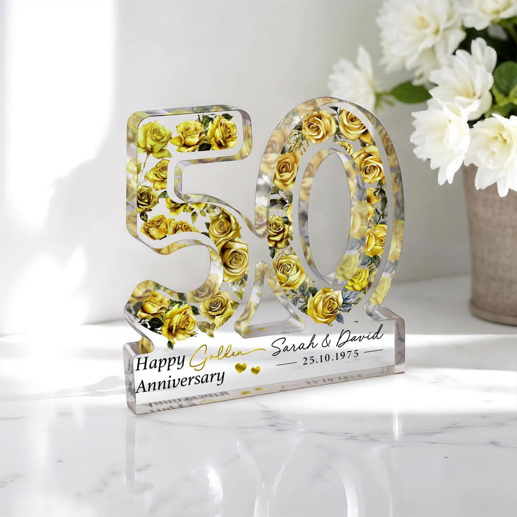 Personalised Freestanding Golden 50th Anniversary Gift Plaque