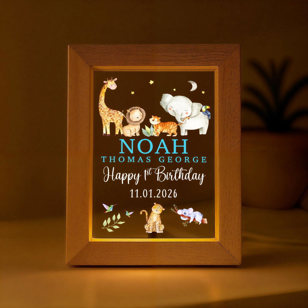 Personalised 1st Birthday LED Frame Baby Keepsake Gift Night Light