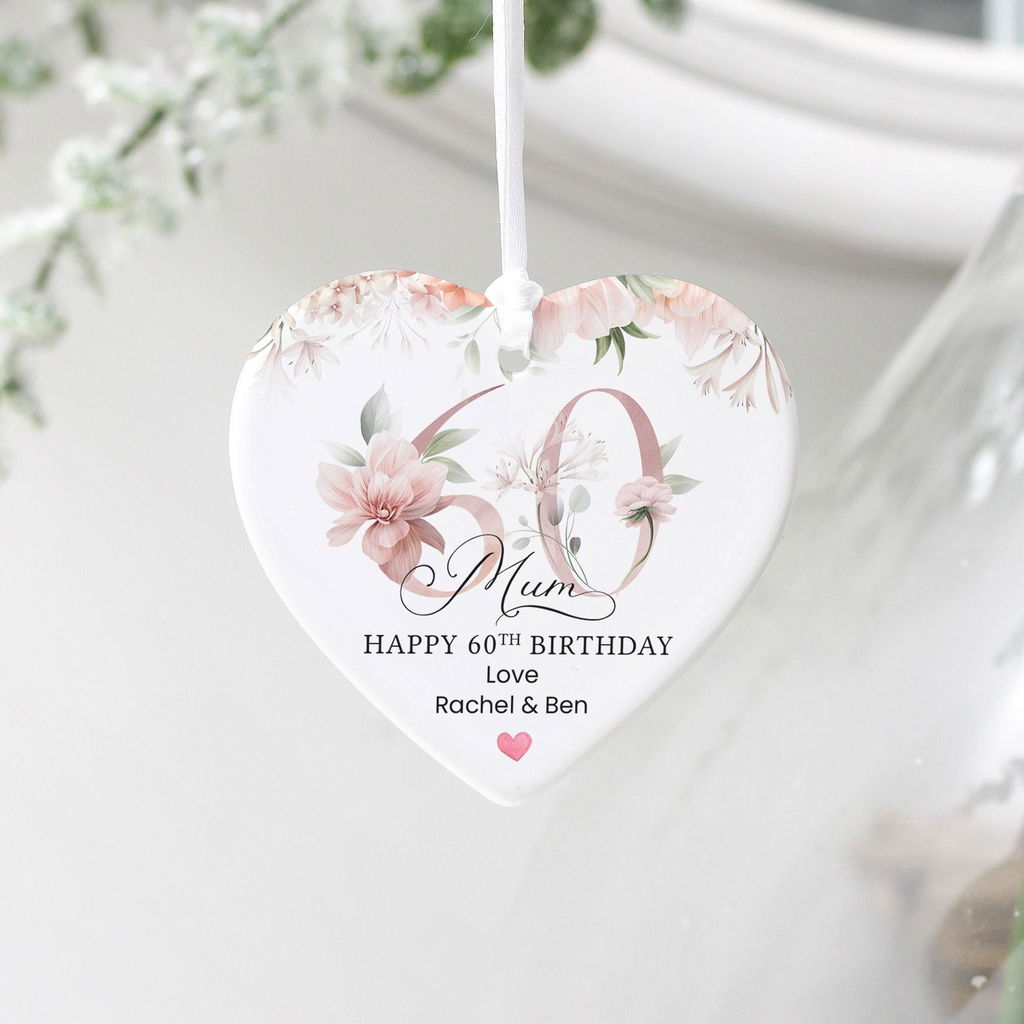 Personalised Rose Pink Floral Happy 60th Birthday Keepsake Ornament
