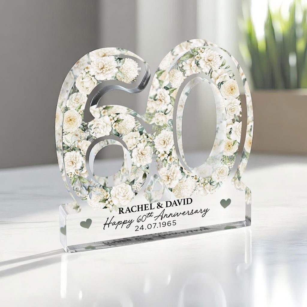 Personalised Green & Cream Floral 60th Anniversary Gift Plaque