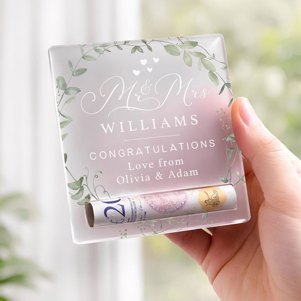 Personalised Mr & Mrs Wedding Day Gift, Cash Money Holder