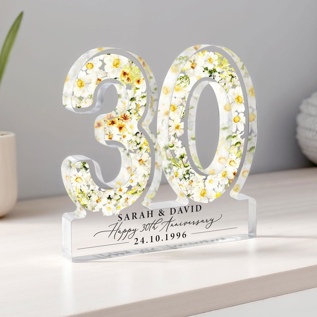 Personalised 30th Anniversary Gift Daisy Flower Print Gift Plaque Block