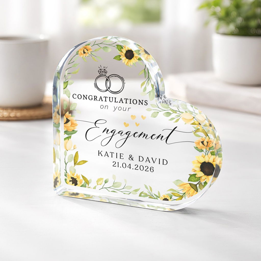 Personalised Sunflowers Congratulations on Engagement Gift Plaque Keepsake for Couple