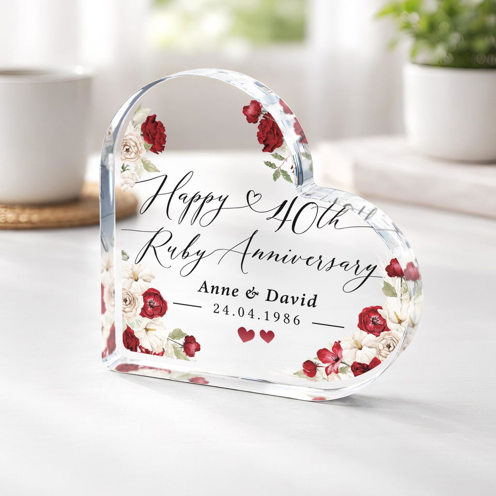 Personalised 40th Ruby Anniversary Heart Gift Plaque Ornament
