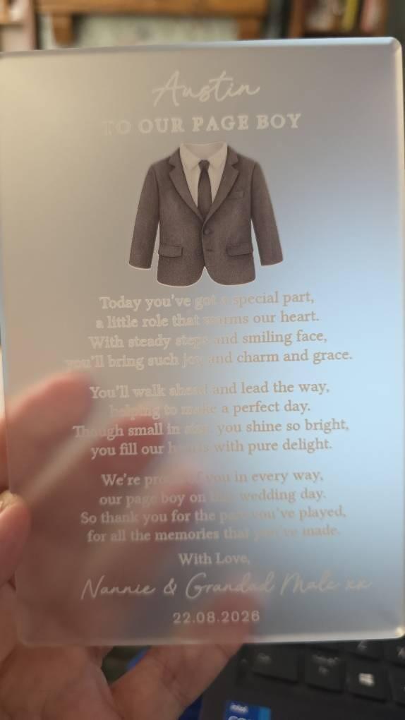 Personalised Page Boy Postcard Wedding Day Thank You Keepsake Gift