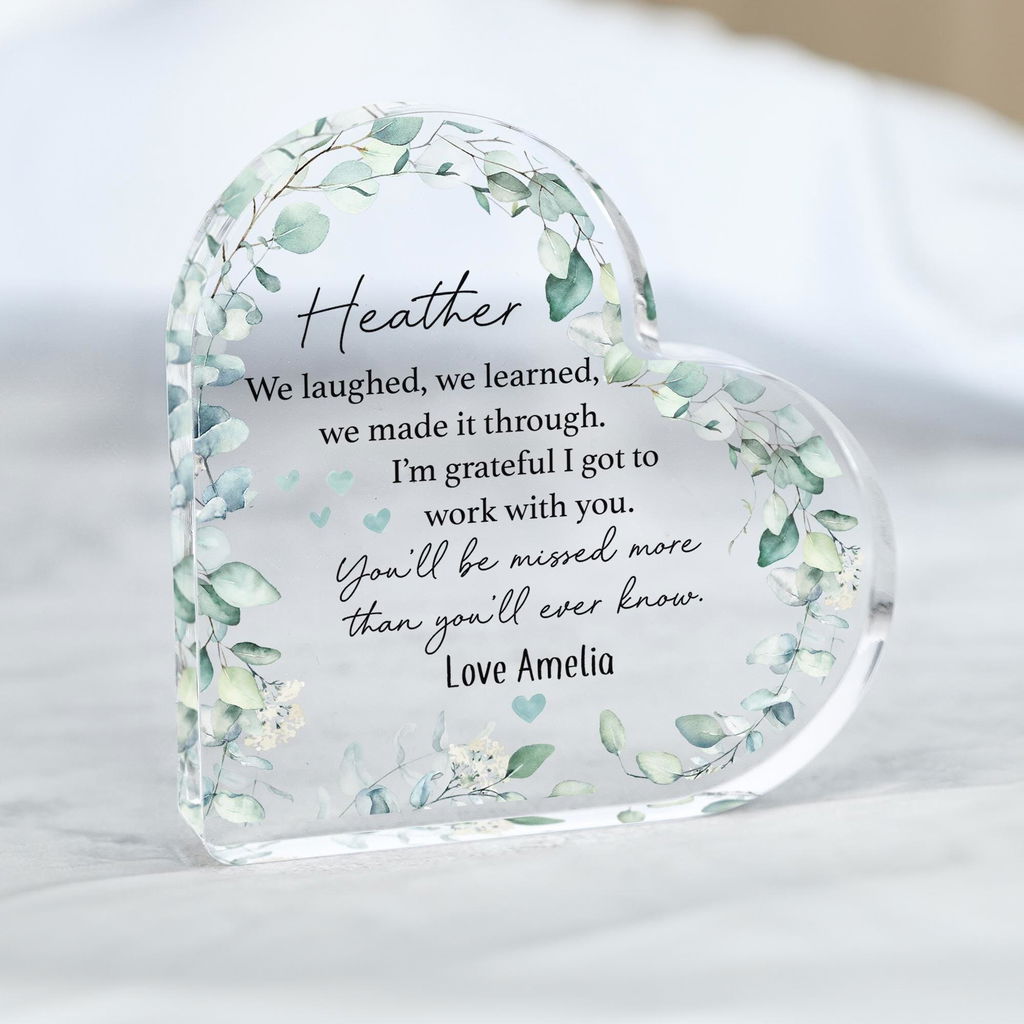Personalised Floral Work Leaving Gift for Colleague Goodbye Heart Block Keepsake Gift