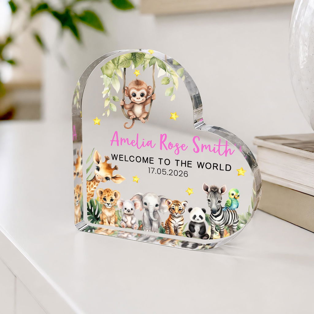 Personalised Welcome To The World Safari Animals Heart Gift Plaque Frame