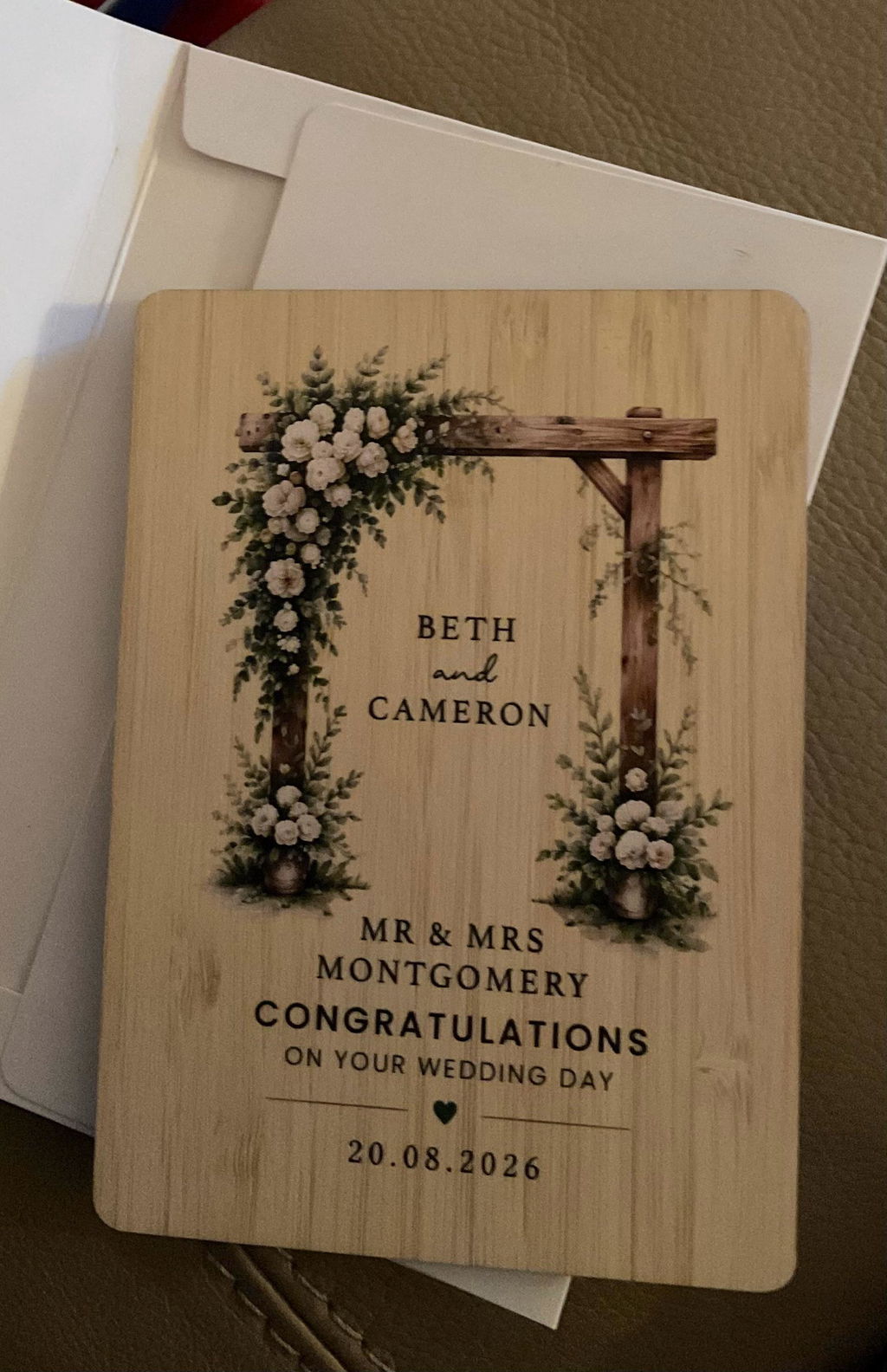 Personalised Rustic Wedding Arch Congratulations Mr & Mrs Keepsake