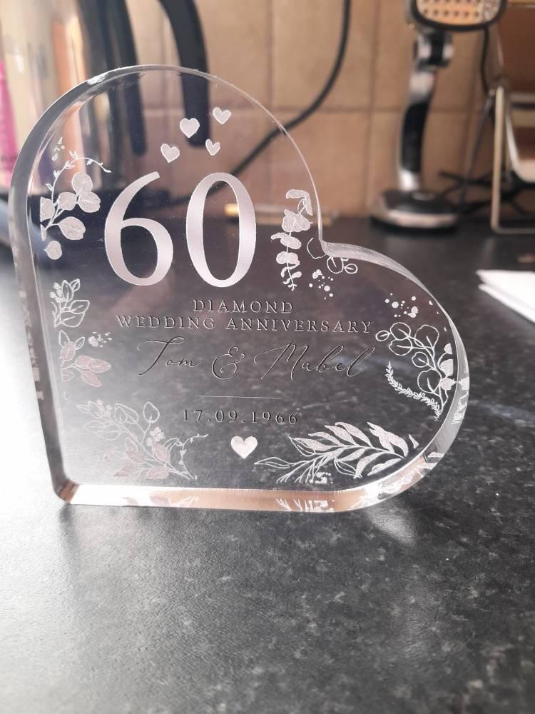 Personalised 60th Diamond Wedding Anniversary Heart Plaque