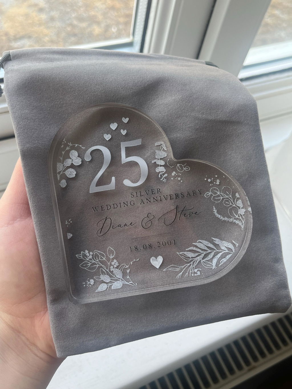 Personalised Silver 25th Wedding Anniversary Heart Plaque