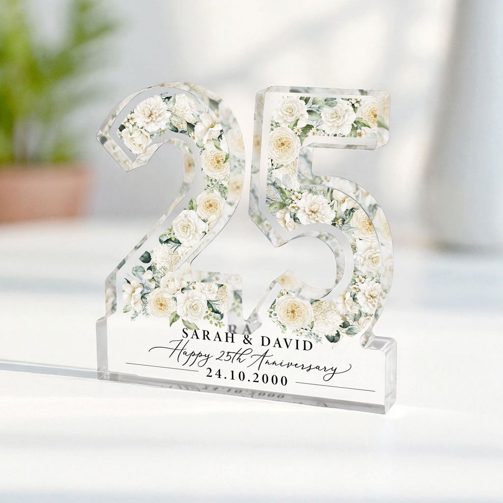 Personalised Floral 25th Anniversary Gift Plaque Couple Names & Date