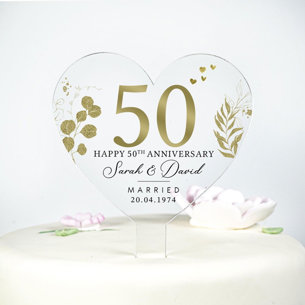 Personalised Gold 50th Anniversary Cake Topper - Golden Anniversary