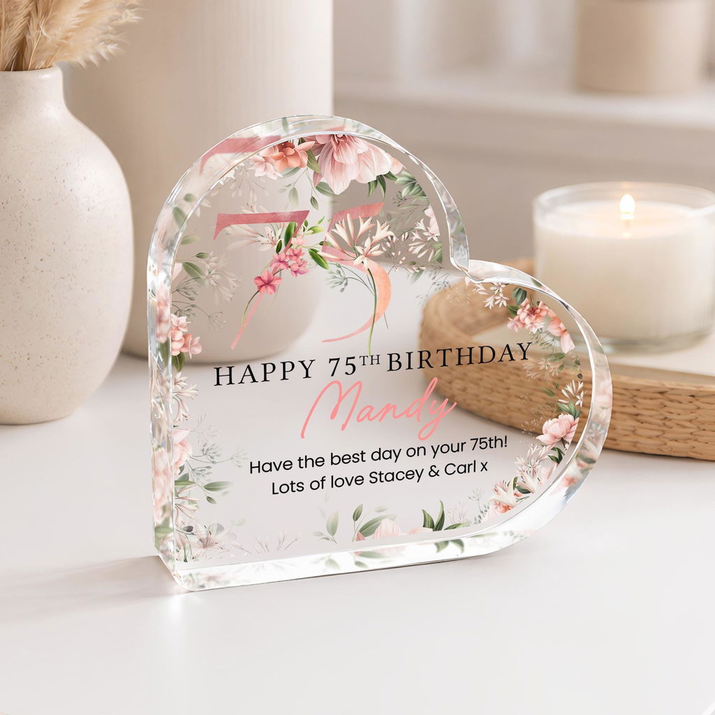Personalised Happy 75th Birthday Gift Heart Plaque