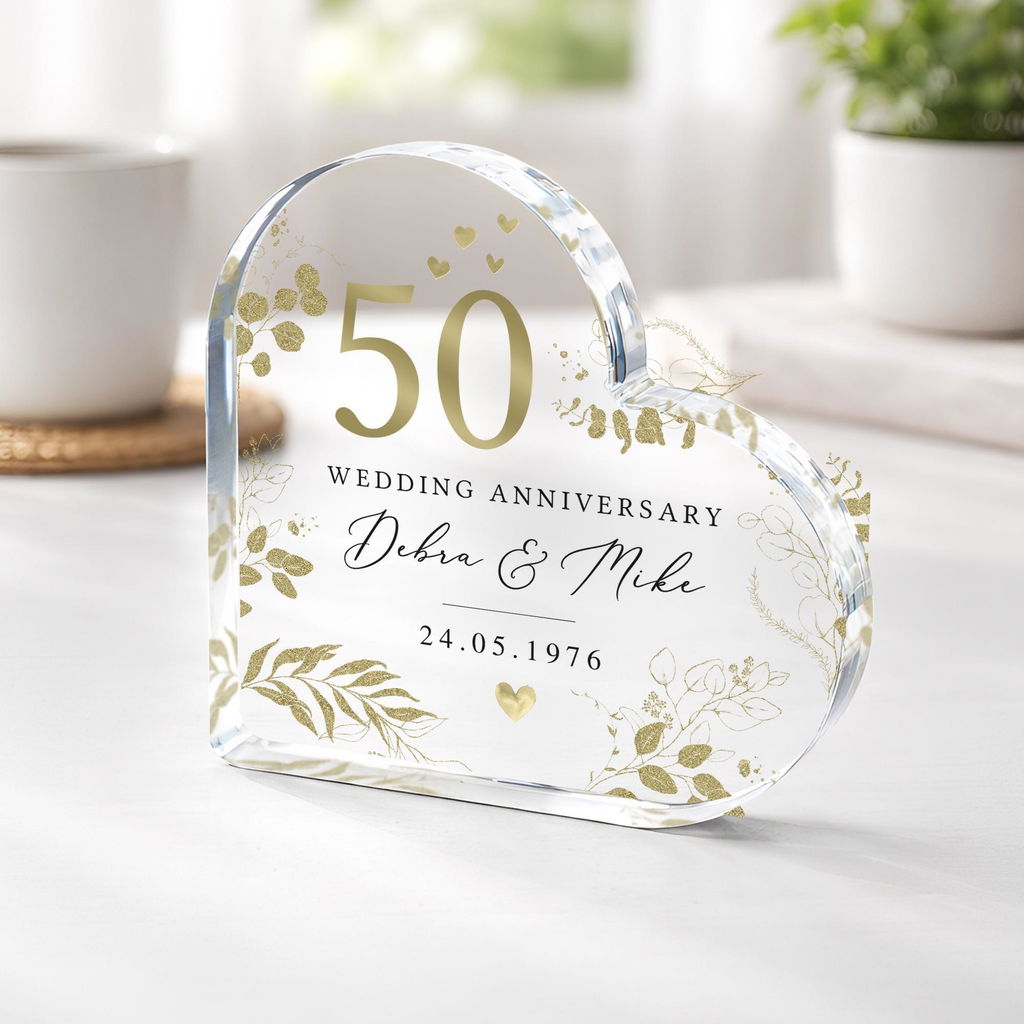 Personalised 50th Golden Anniversary Heart Gift Plaque Gift