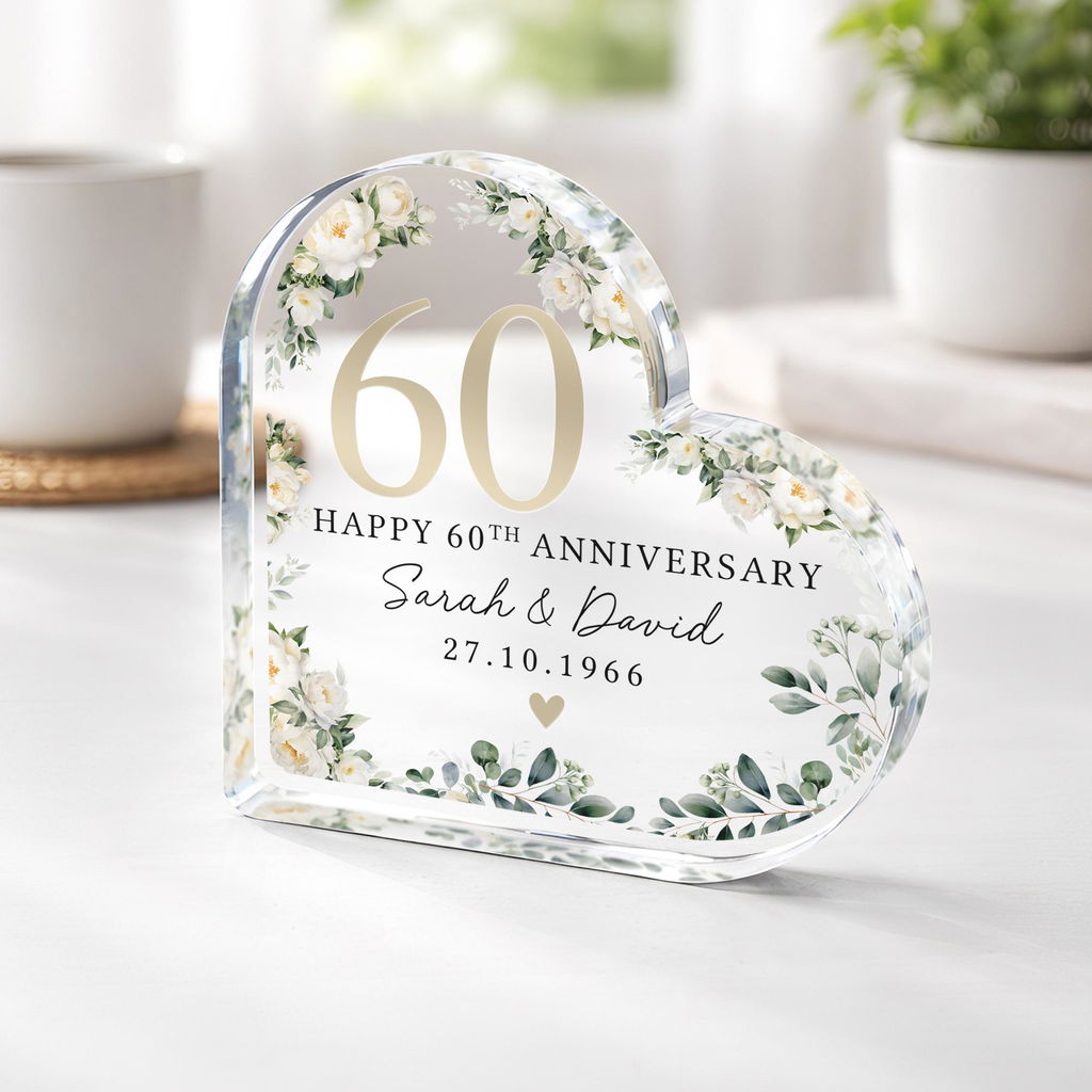 Personalised Floral 60th Anniversary Gift - Diamond Anniversary Plaque