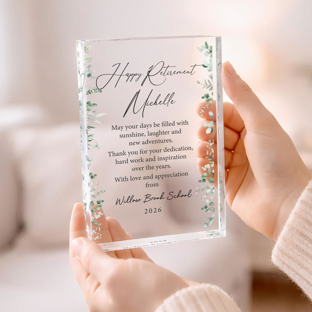 Personalised Retirement Gift Plaque for Colleague Coworker – Polished Acrylic Keepsake