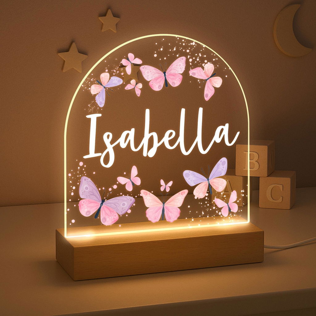 Personalised LED Butterfly Nursery Night Light Lamp
