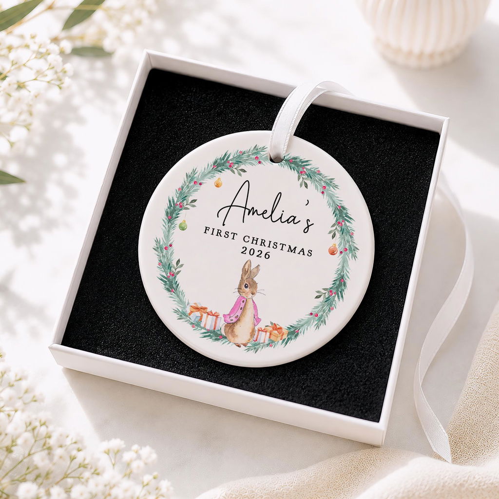 Personalised Babys 1st Christmas Peter Rabbit Decoration Bauble