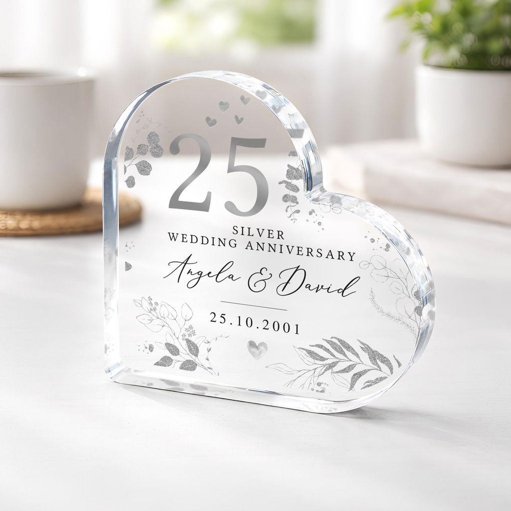 Personalised Silver 25th Wedding Anniversary Heart Plaque