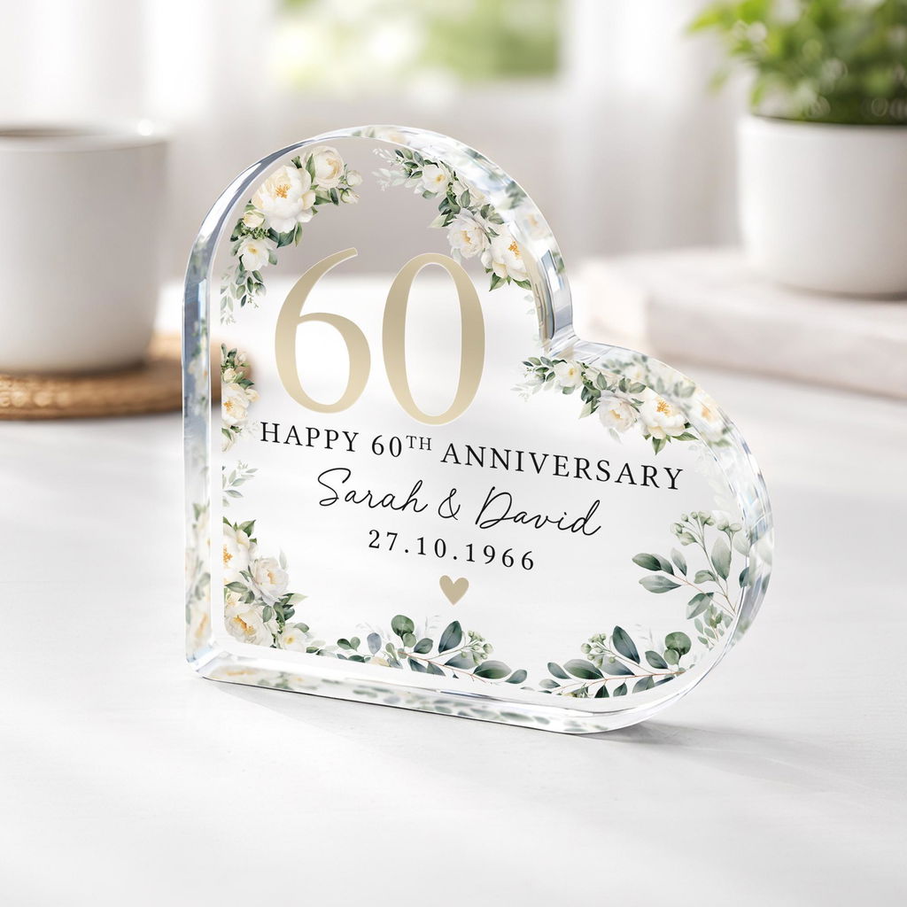 Personalised Floral 60th Anniversary Gift - Diamond Anniversary Plaque