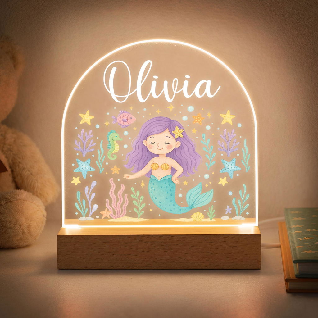 Personalised LED Mermaid Girls Night Light Nursery Lamp