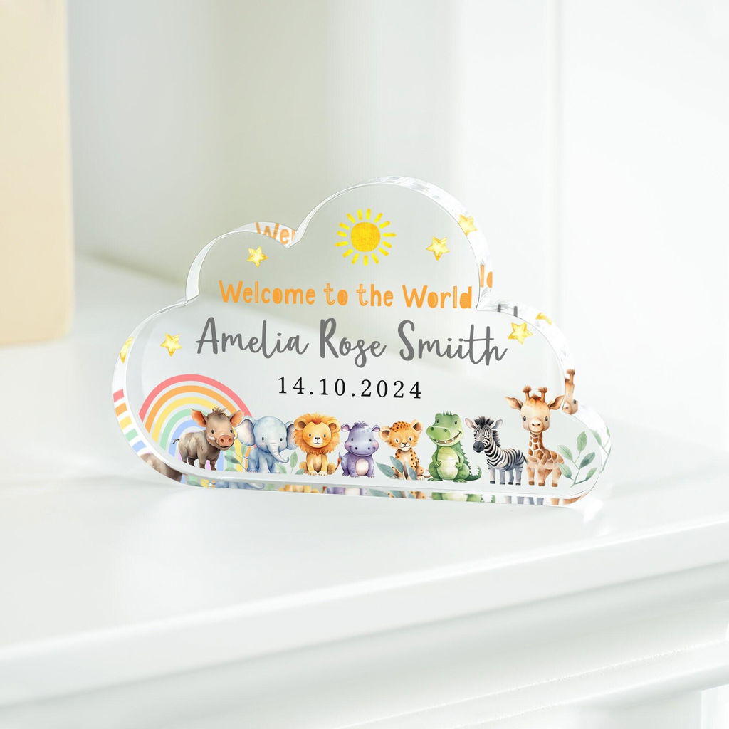 Personalised Safari Animals Welcome To The World Gift Plaque