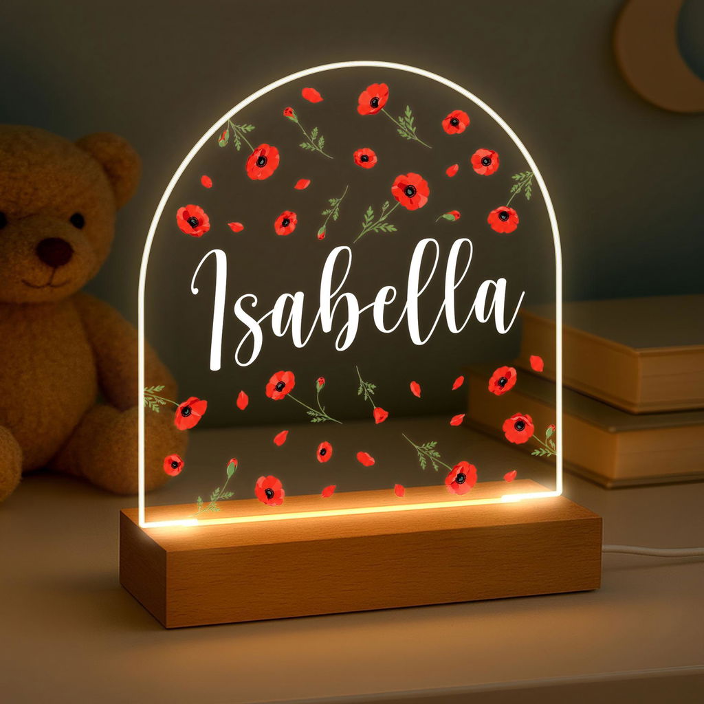 Personalised Poppy Flower LED Night Light Nursery Lamp