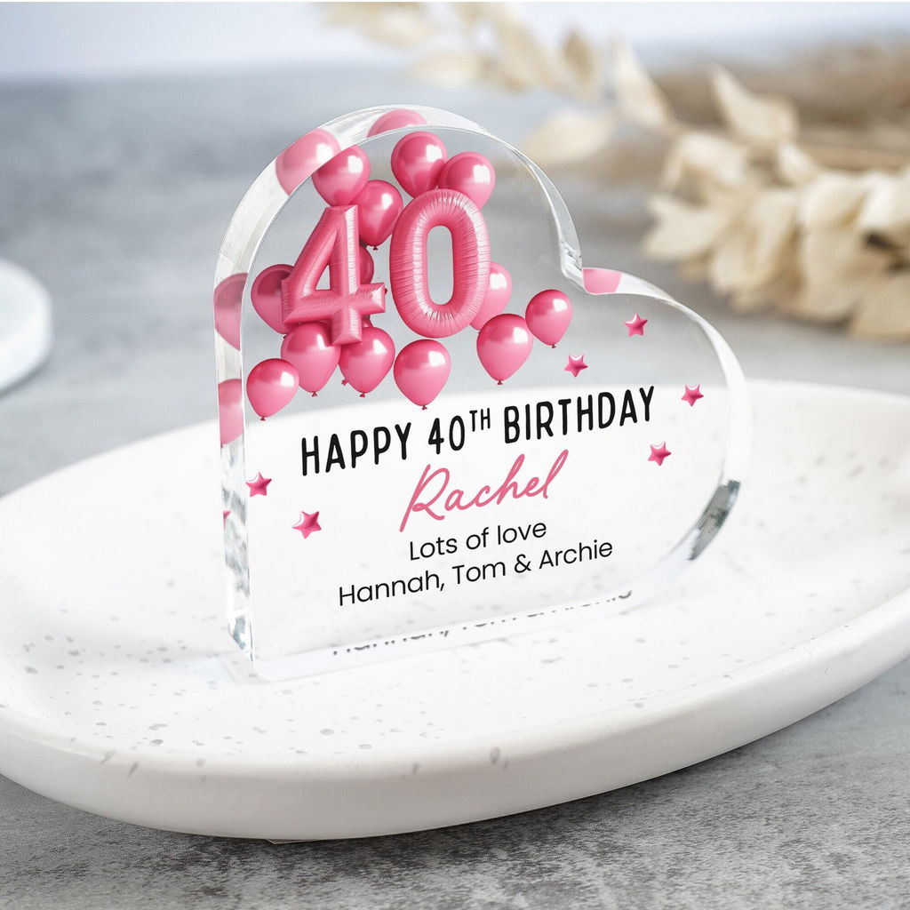Personalised Pink Balloon Happy 40th Birthday Gift Plaque