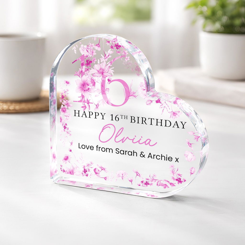 Personalised Acrylic Floral 16th Birthday Gift Plaque for Her