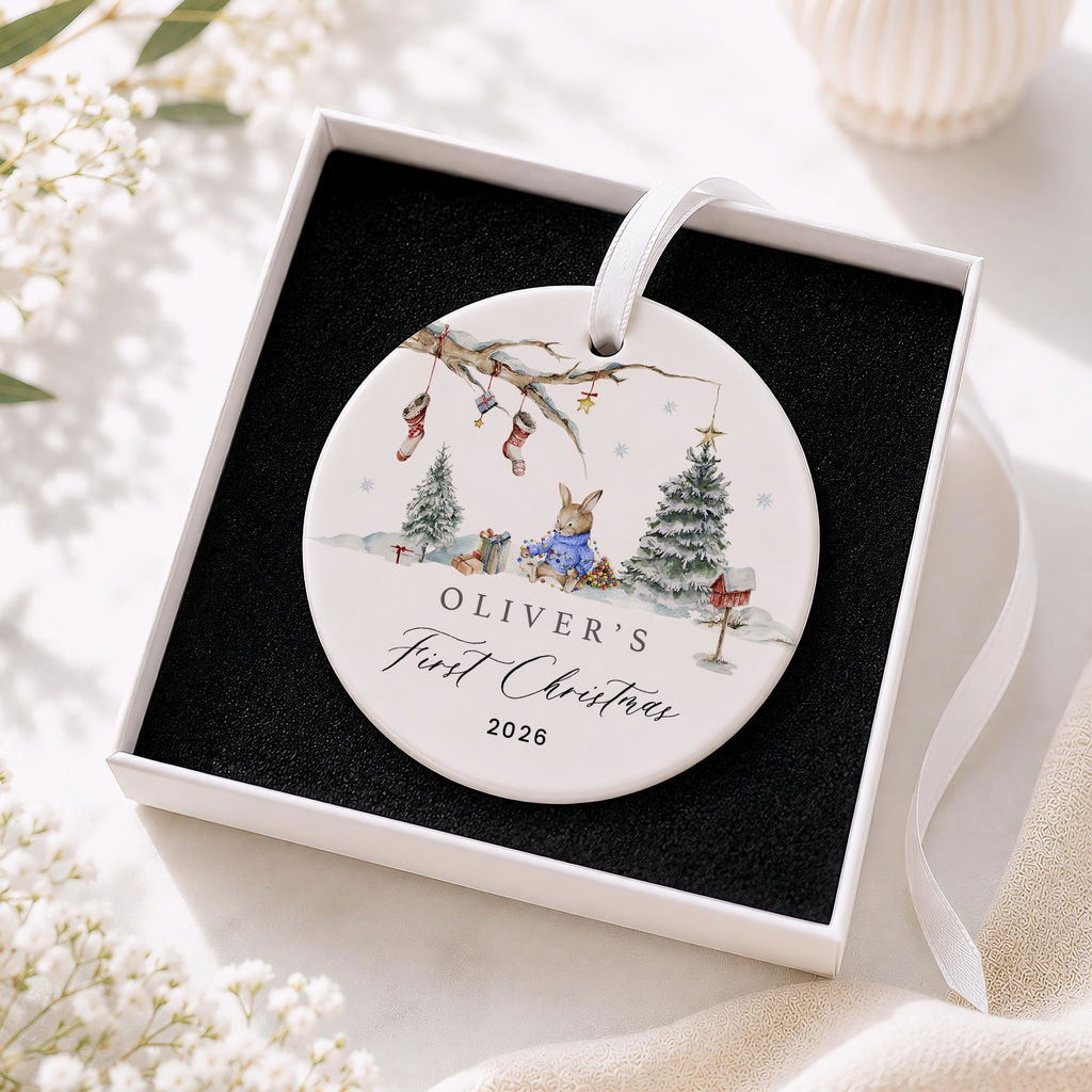 Personalised Rabbit Bunny Baby's First Christmas Bauble Ornament Decoration