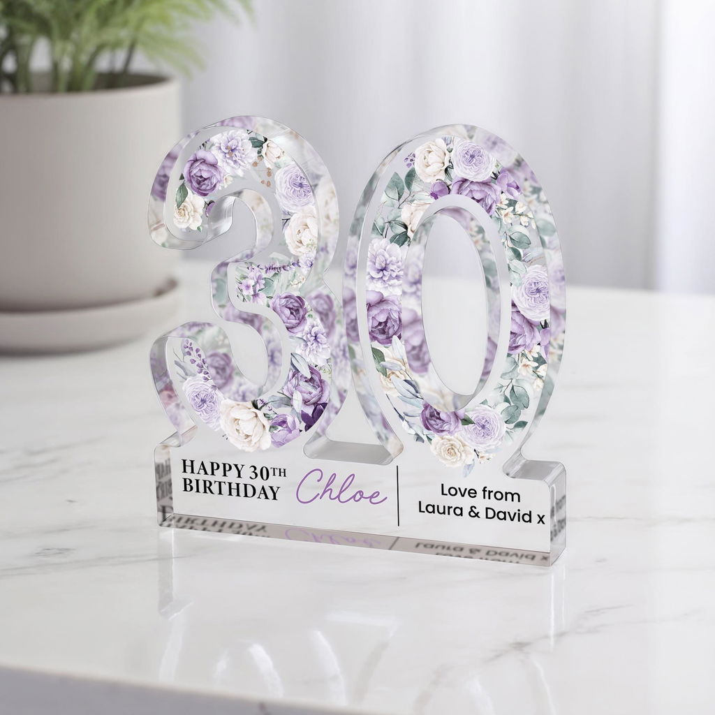 Personalised Lavender Floral Block 30th Birthday Gift Plaque