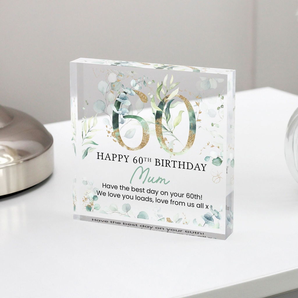 Personalised Green Floral Happy 60th Birthday Gift Plaque