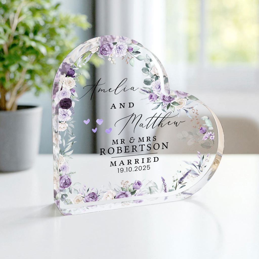 Personalised Mr & Mrs Married Wedding Heart Ornament Gift Plaque