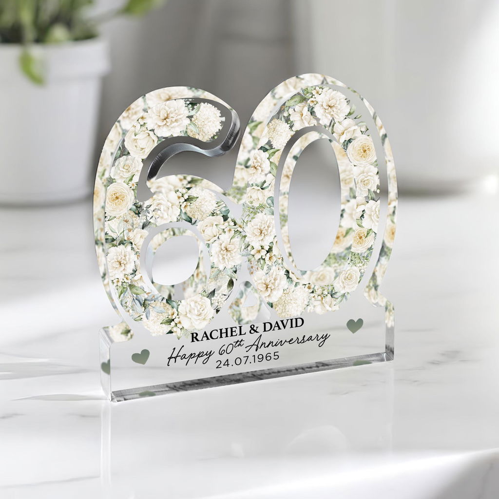 Personalised Green & Cream Floral 60th Anniversary Gift Plaque