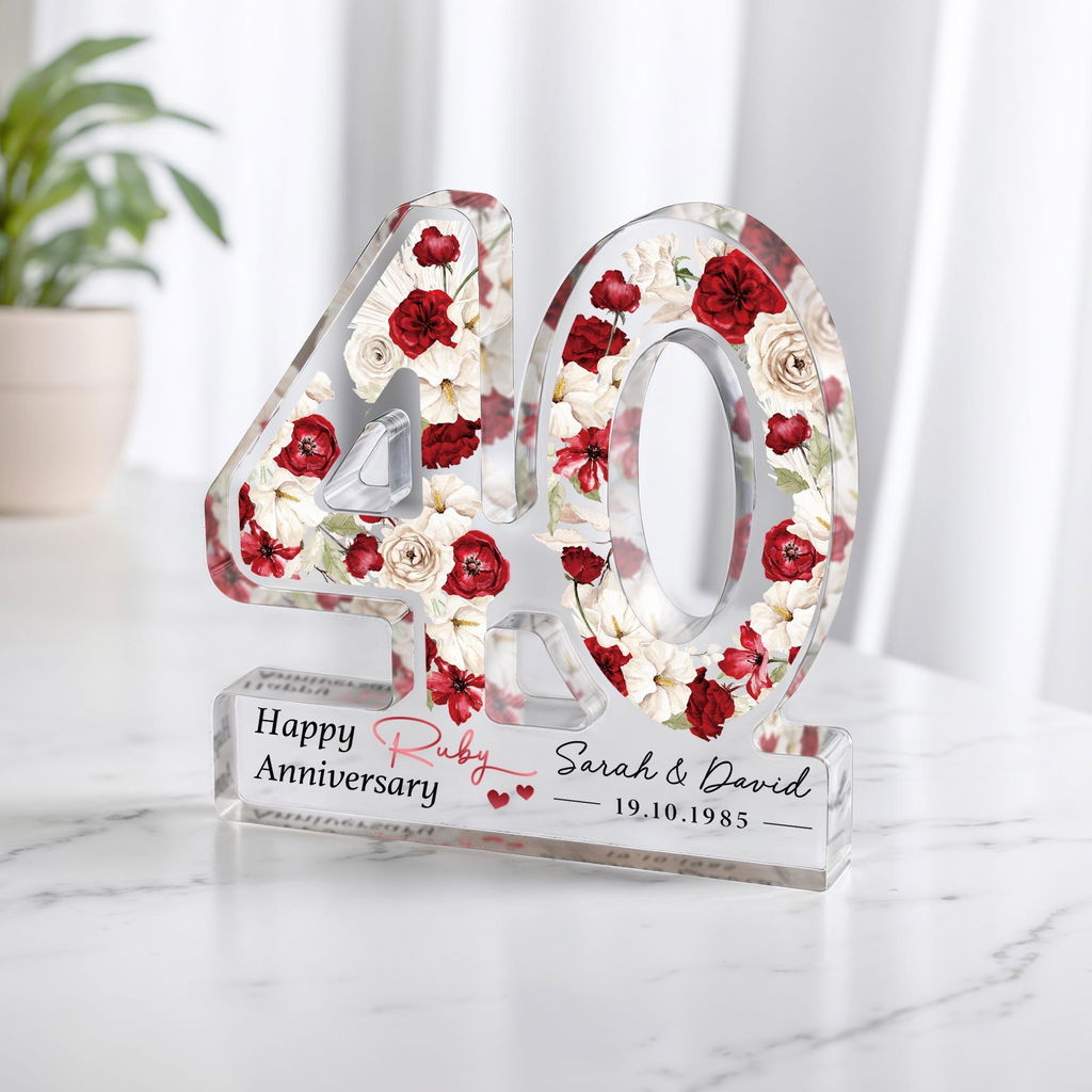 Personalised 40th Ruby Anniversary Gift Plaque with Names and Date