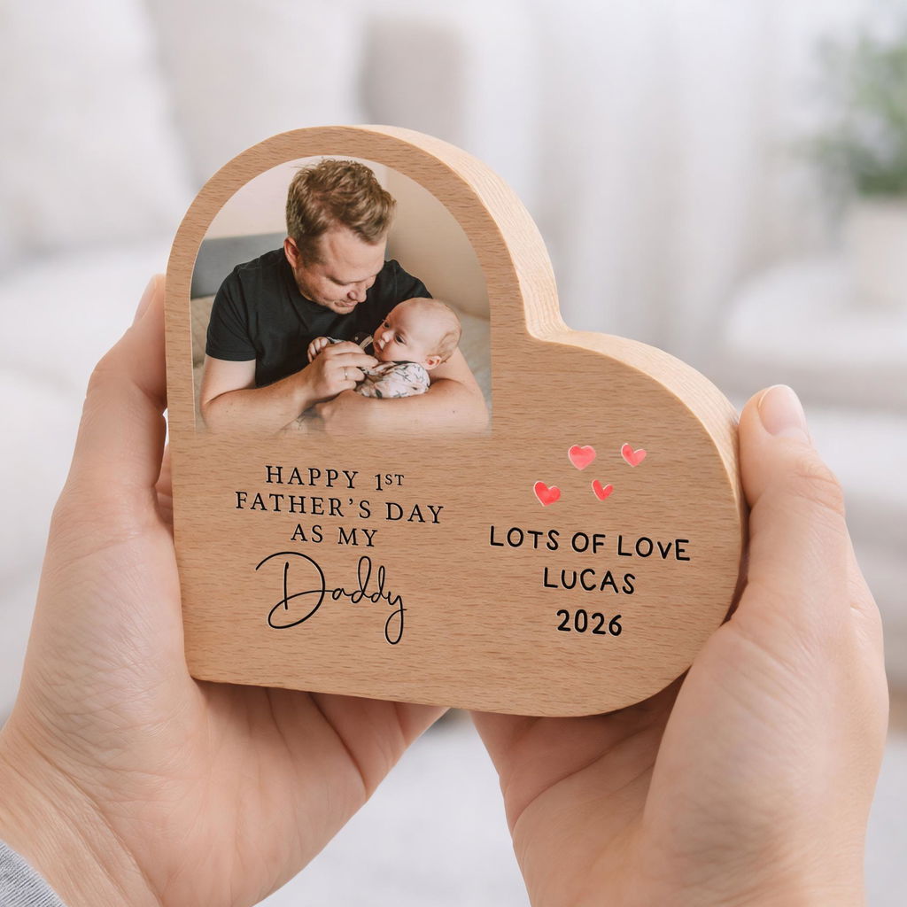 Personalised Happy 1st Father's Day Gift Block Keepsake Frame Heart