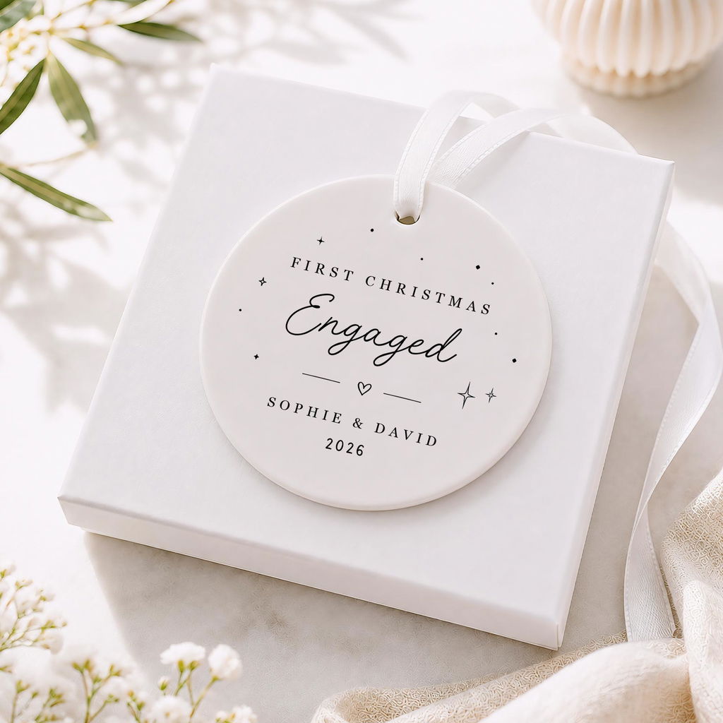 Personalised Cute Stars Doodle Theme First Christmas Engaged Bauble Ornament
