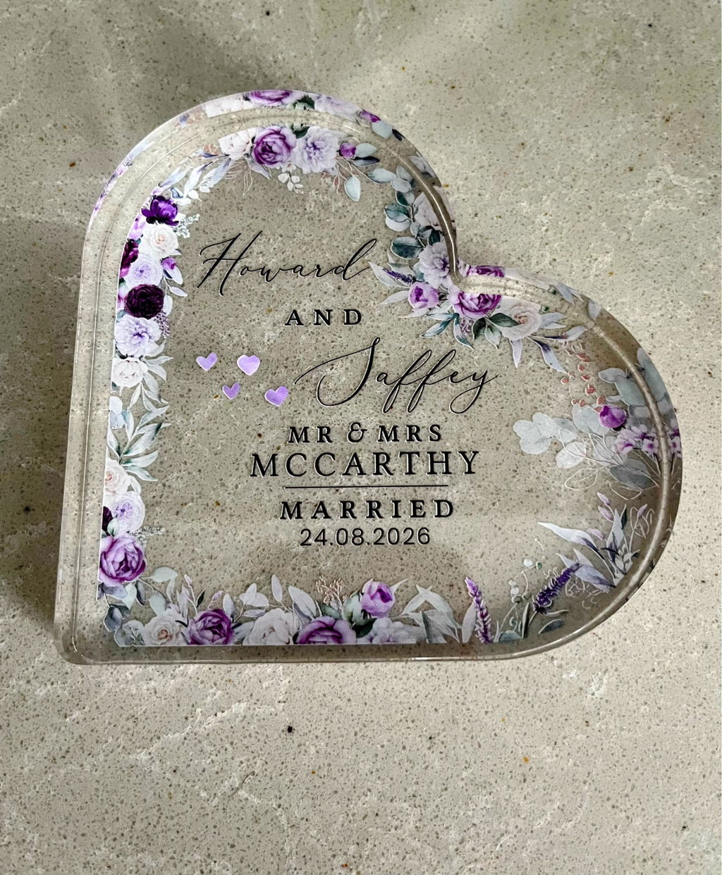Personalised Mr & Mrs Married Wedding Heart Ornament Gift Plaque