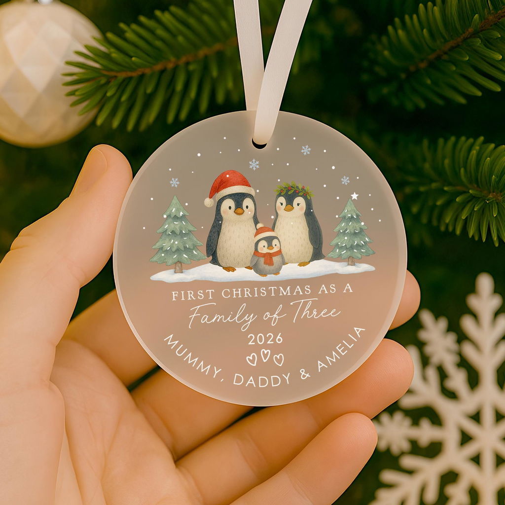 Personalised Baby Penguin First Christmas as Family of 3 Ornament Keepsake Tree Decoration