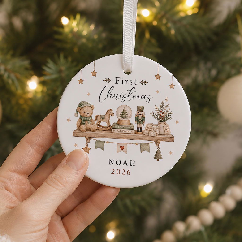 Personalised Xmas Shelf Nursery Theme Baby's First Christmas Bauble Decoration