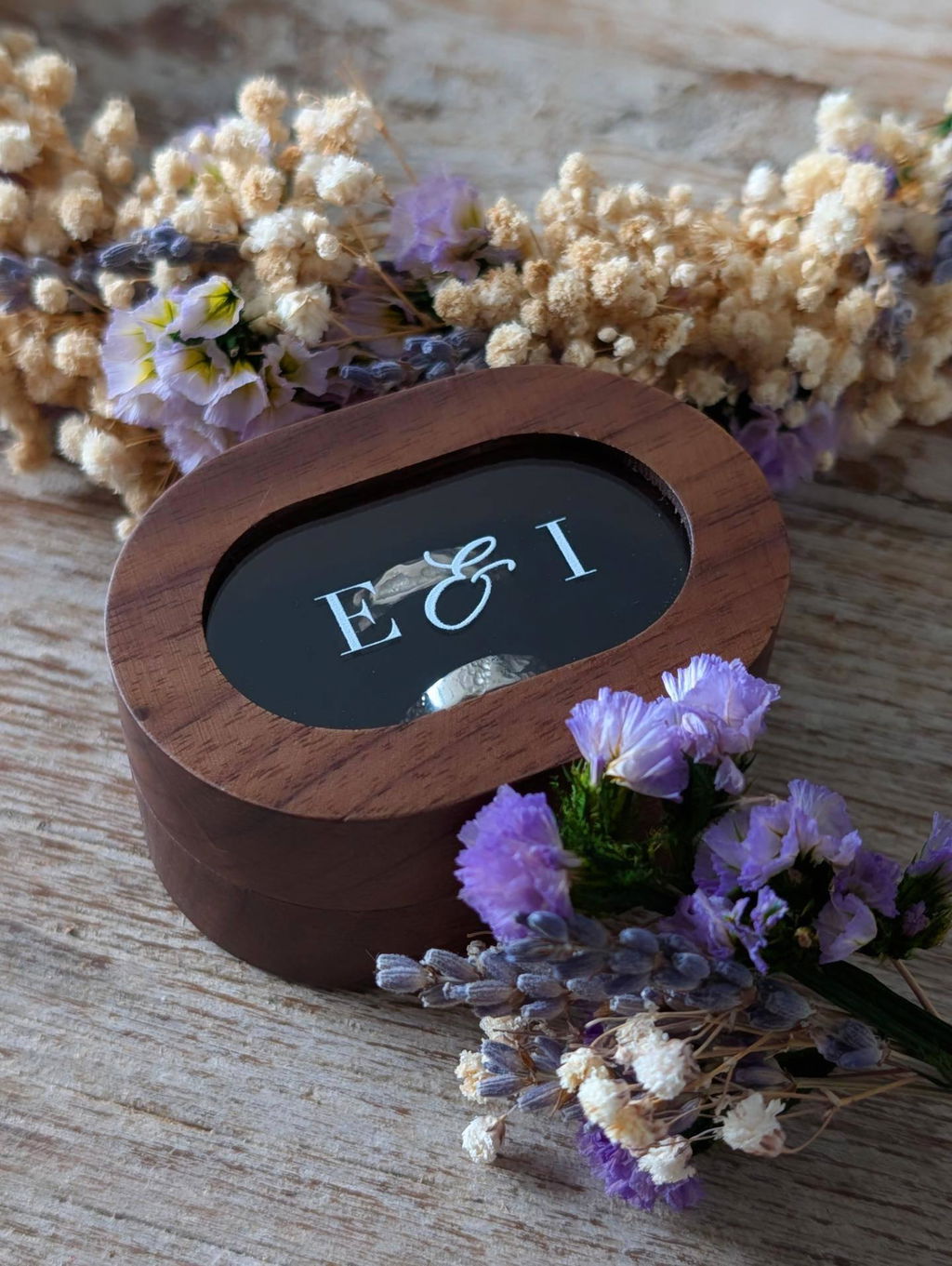 Personalised Walnut Wood Wedding Oval Ring Bearer Box Double Slot