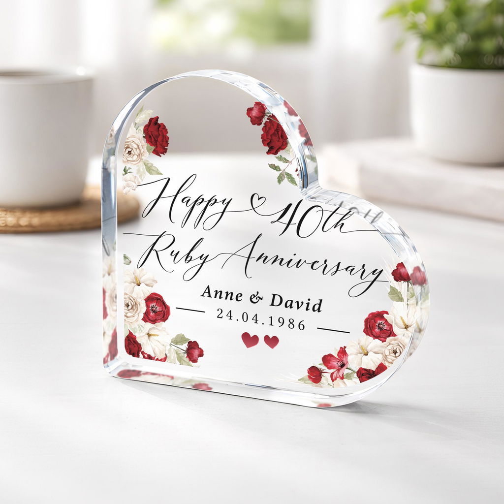 Personalised 40th Ruby Anniversary Heart Gift Plaque Ornament