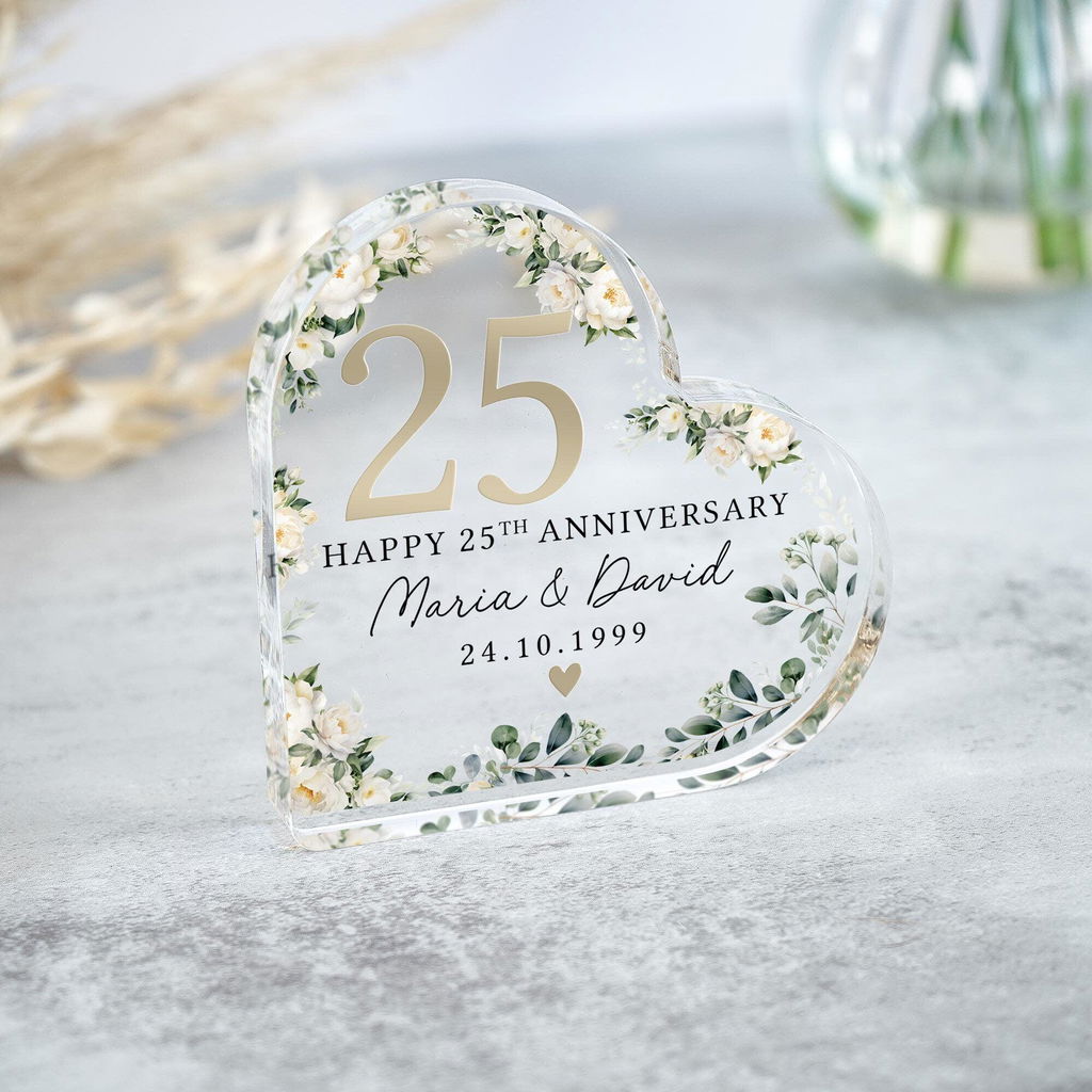 Personalised Floral 25th Anniversary Gift - Silver Anniversary Plaque