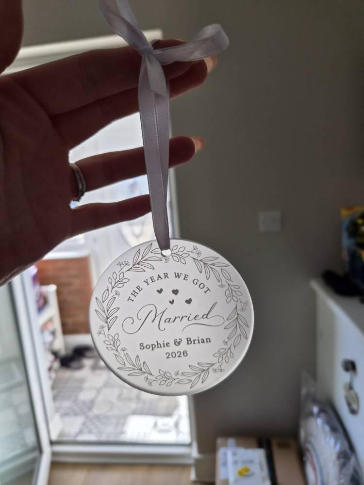 Personalised First Christmas Married Decoration Frosted Bauble