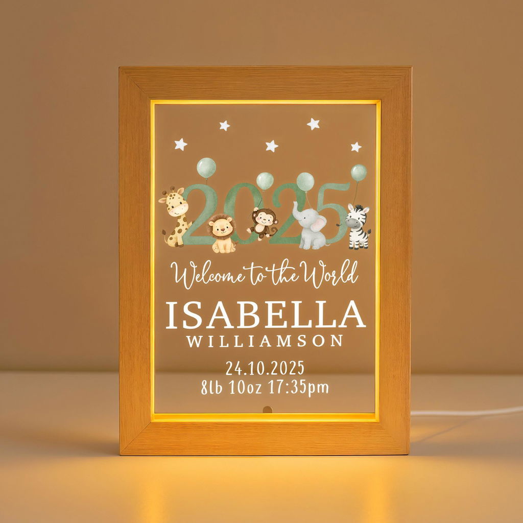 Personalised Born 2025 LED New Baby Light Frame Plaque