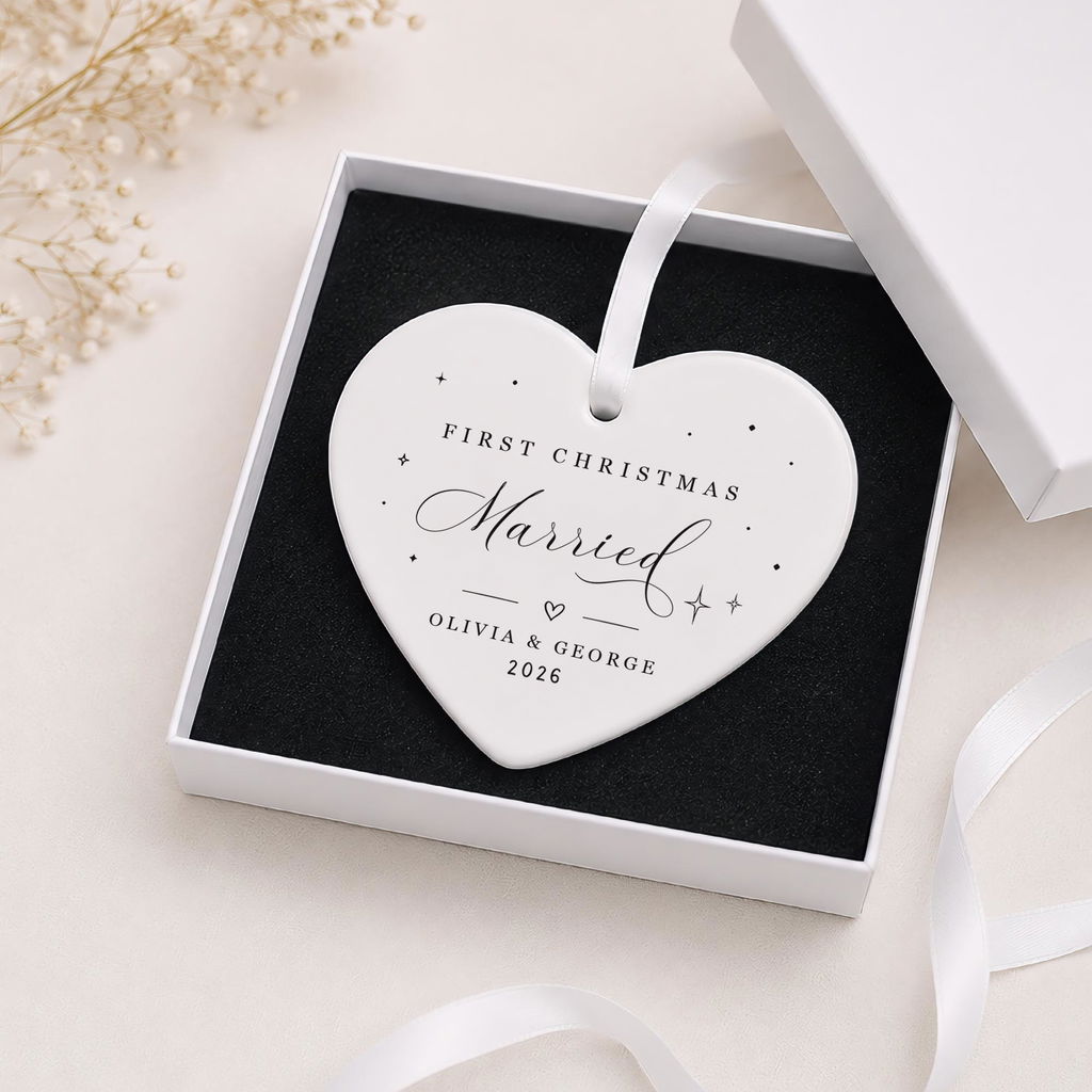 Personalised Cute Stars Doodle Theme First Christmas Married Bauble Ornament