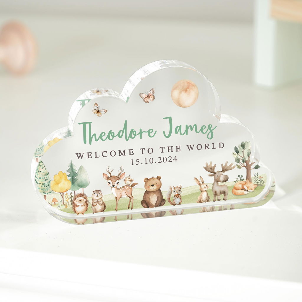Personalised Woodland Welcome To The World New Baby Gift Plaque