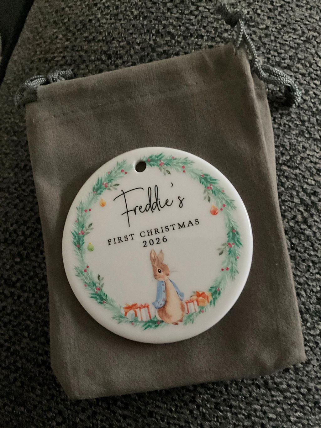 Personalised Babys 1st Christmas Peter Rabbit Decoration Bauble